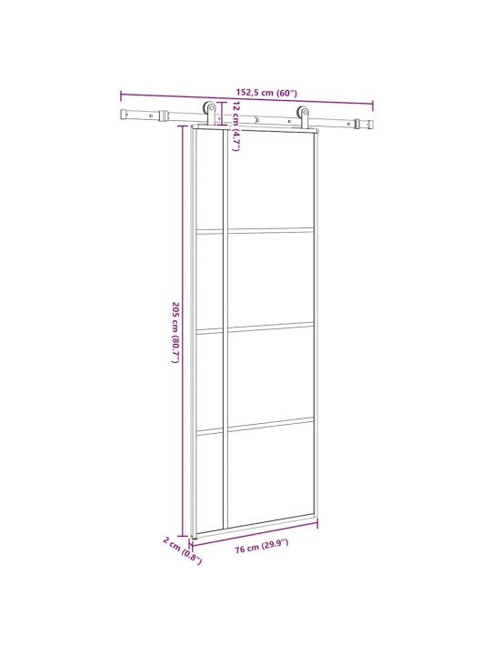 Liukuovi asennustarvikkeilla 76x205 cm ESG lasi ja alumiini
