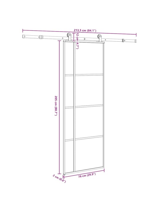 Liukuovi asennustarvikkeilla 76x205 cm ESG lasi ja alumiini