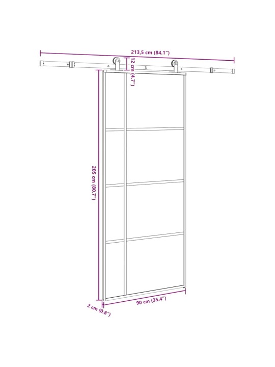 Liukuovi asennustarvikkeilla 90x205 cm ESG lasi ja alumiini