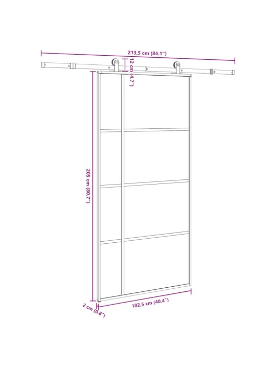 Liukuovi asennustarvikkeilla 102,5x205 cm ESG lasi ja alumiini