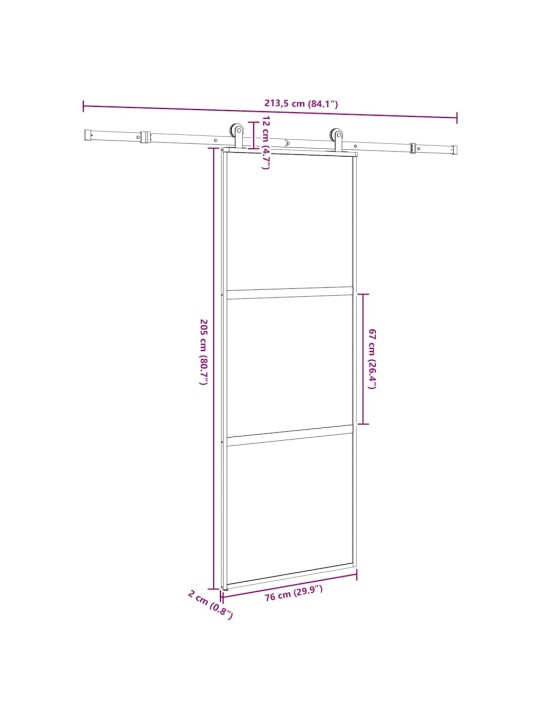 liukuovi laitteistosarjalla 76x205 cm karkaistu lasi alumiini