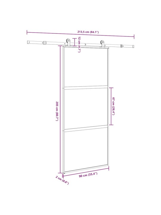 liukuovi laitteistosarjalla 90x205cm karkaistu lasi ja alumiini