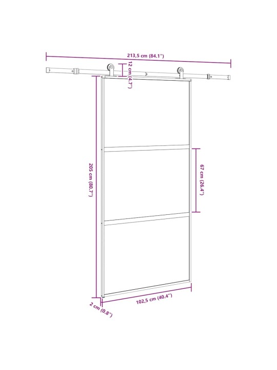 liukuovi laitteistosarjalla 102,5x205 cm karkaistu lasi