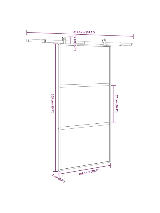 liukuovi laitteistosarjalla 102,5x205 cm karkaistu lasi