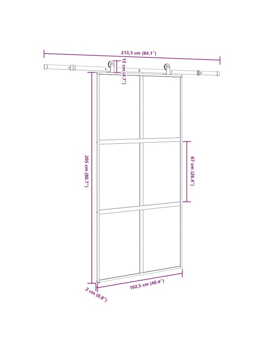 liukuovi laitteistosarjalla 102,5x205 cm karkaistu lasi