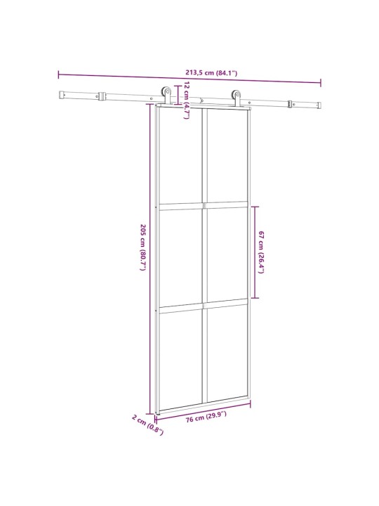 liukuovi laitteistosarjalla 76x205 cm karkaistu lasi alumiini