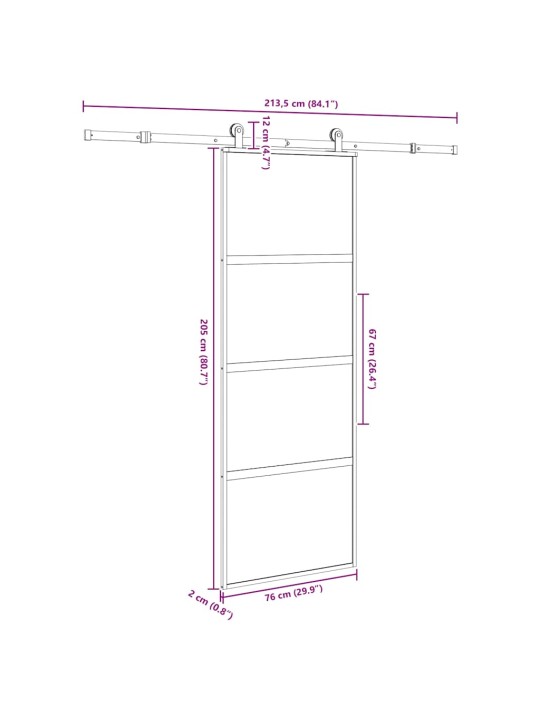 liukuovi laitteistosarjalla 76x205 cm karkaistu lasi alumiini