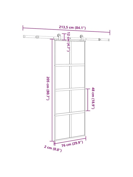 liukuovi laitteistosarjalla 76x205 cm karkaistu lasi alumiini