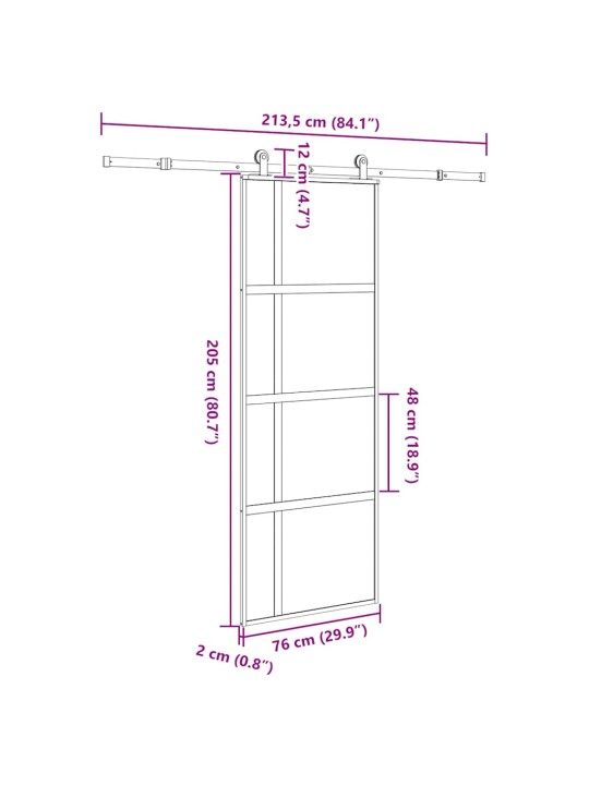 liukuovi laitteistosarjalla 76x205 cm karkaistu lasi alumiini