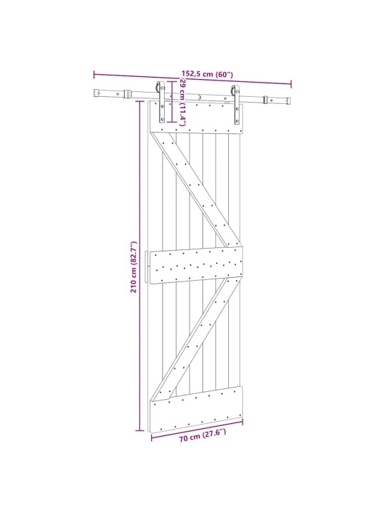 Liukuovi asennustarvikkeineen 70x210 cm täysi mänty