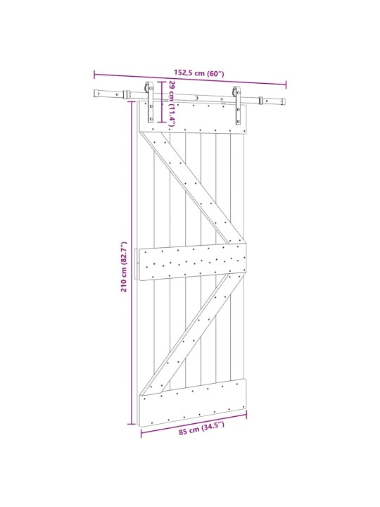 Liukuovi asennustarvikkeineen 85x210 cm täysi mänty