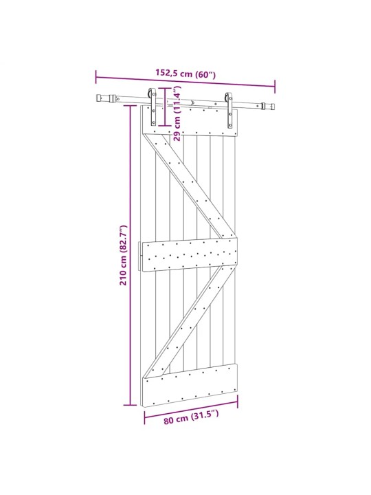 Liukuovi asennustarvikkeineen 80x210 cm täysi mänty