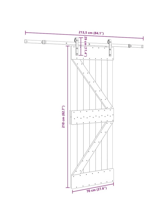 Liukuovi asennustarvikkeineen 70x210 cm täysi mänty
