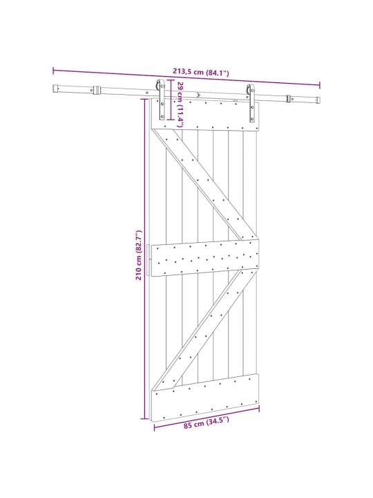 Liukuovi asennustarvikkeineen 85x210 cm täysi mänty