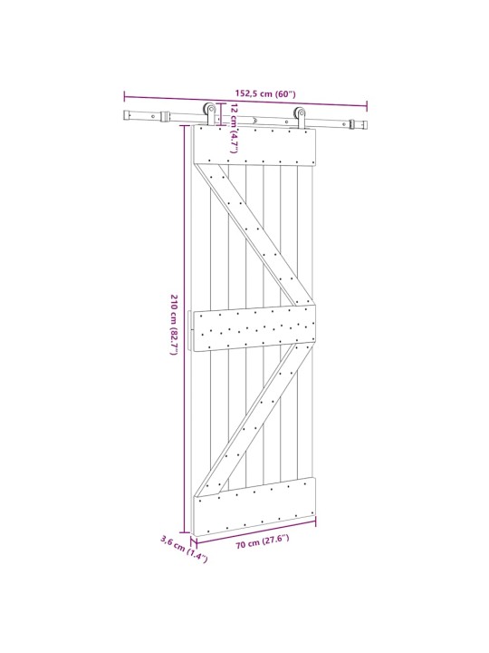 Liukuovi asennustarvikkeineen 70x210 cm täysi mänty