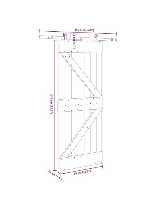 Liukuovi asennustarvikkeineen 85x210 cm täysi mänty