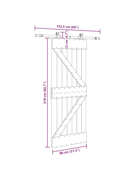 Liukuovi asennustarvikkeineen 80x210 cm täysi mänty