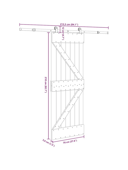 Liukuovi asennustarvikkeineen 70x210 cm täysi mänty