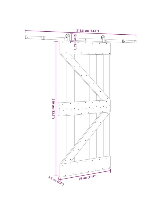 Liukuovi asennustarvikkeineen 95x210 cm täysi mänty