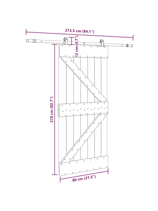 Liukuovi asennustarvikkeineen 80x210 cm täysi mänty
