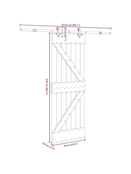 Liukuovi asennustarvikkeineen 70x210 cm täysi mänty