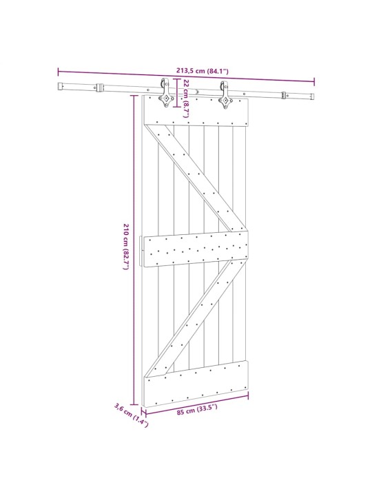Liukuovi asennustarvikkeineen 85x210 cm täysi mänty