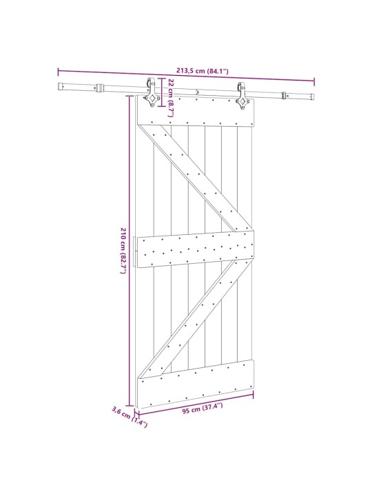 Liukuovi asennustarvikkeineen 95x210 cm täysi mänty