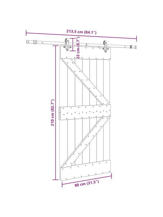 Liukuovi asennustarvikkeineen 80x210 cm täysi mänty