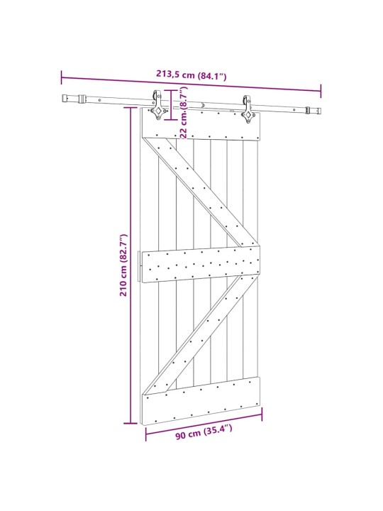 Liukuovi asennustarvikkeineen 90x210 cm täysi mänty