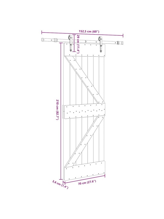 Liukuovi asennustarvikkeineen 70x210 cm täysi mänty