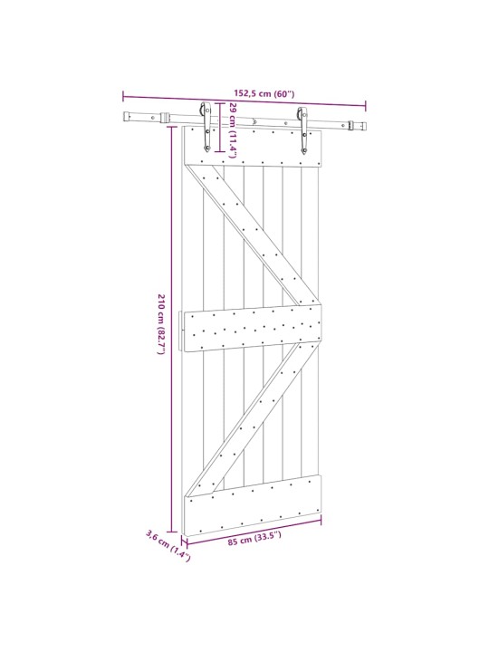 Liukuovi asennustarvikkeineen 85x210 cm täysi mänty