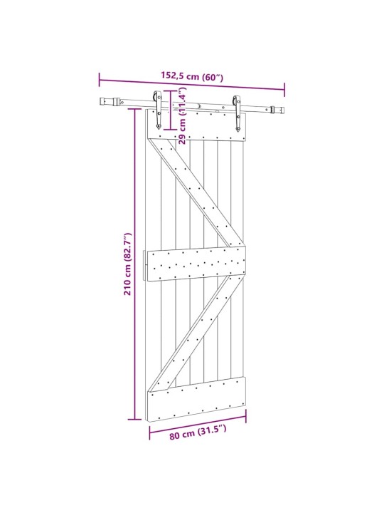 Liukuovi asennustarvikkeineen 80x210 cm täysi mänty