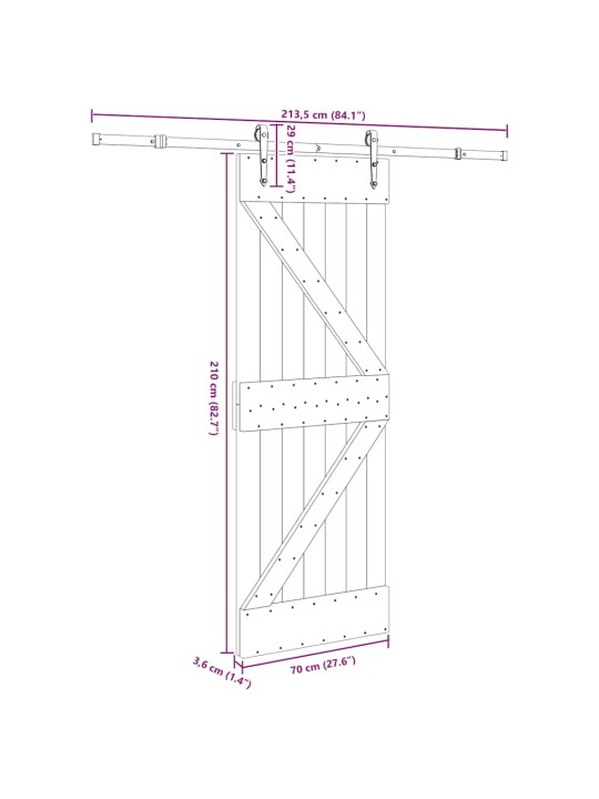 Liukuovi asennustarvikkeineen 70x210 cm täysi mänty