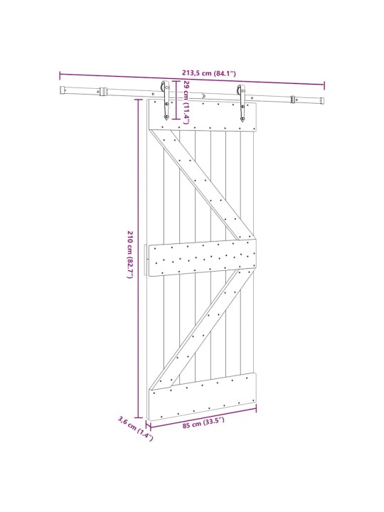 Liukuovi asennustarvikkeineen 85x210 cm täysi mänty