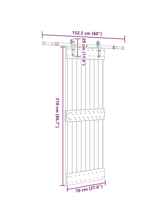 Liukuovi asennustarvikkeineen 70x210 cm täysi mänty