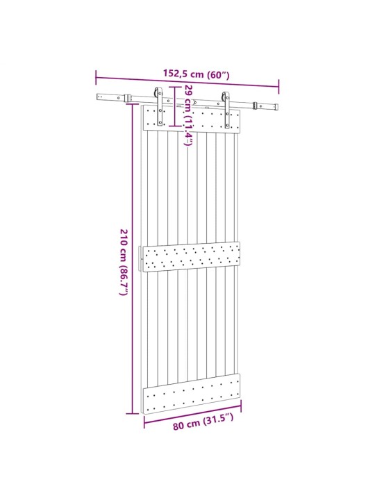 Liukuovi asennustarvikkeineen 80x210 cm täysi mänty