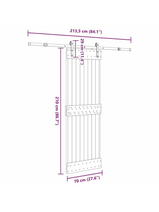 Liukuovi asennustarvikkeineen 70x210 cm täysi mänty