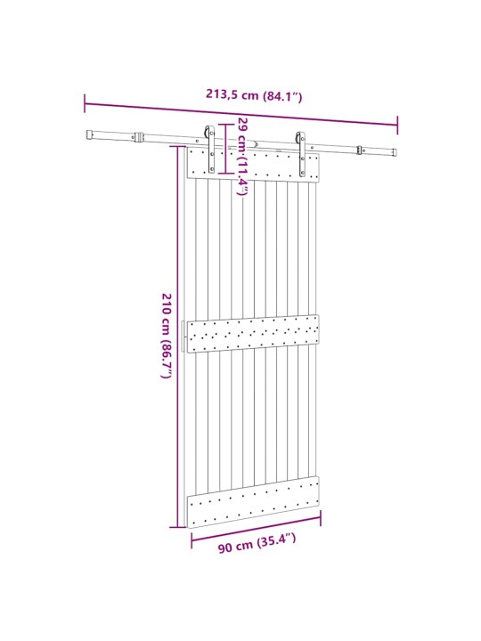 Liukuovi asennustarvikkeineen 90x210 cm täysi mänty