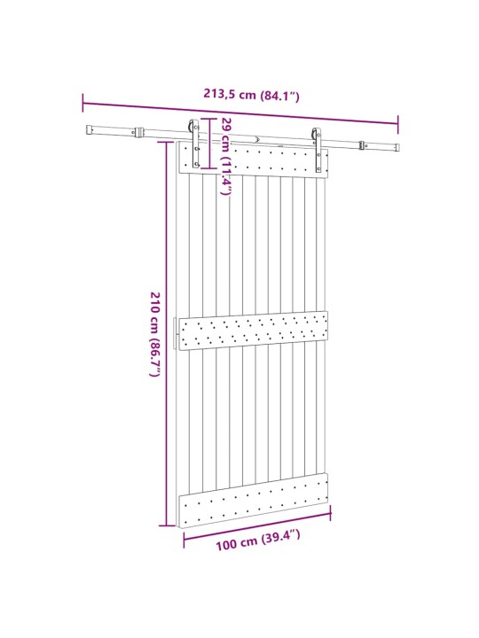 Liukuovi asennustarvikkeineen 100x210 cm täysi mänty