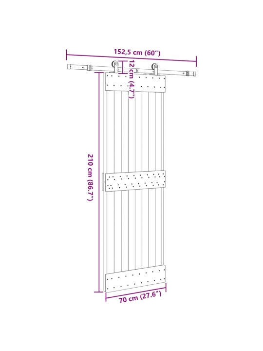 Liukuovi asennustarvikkeineen 70x210 cm täysi mänty