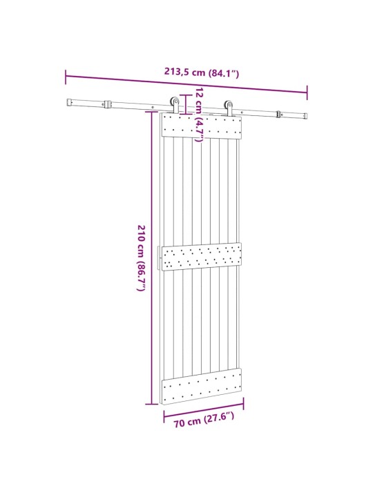 Liukuovi asennustarvikkeineen 70x210 cm täysi mänty