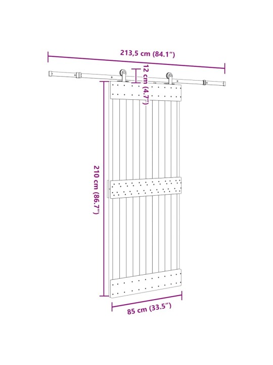 Liukuovi asennustarvikkeineen 85x210 cm täysi mänty