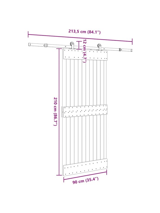 Liukuovi asennustarvikkeineen 90x210 cm täysi mänty