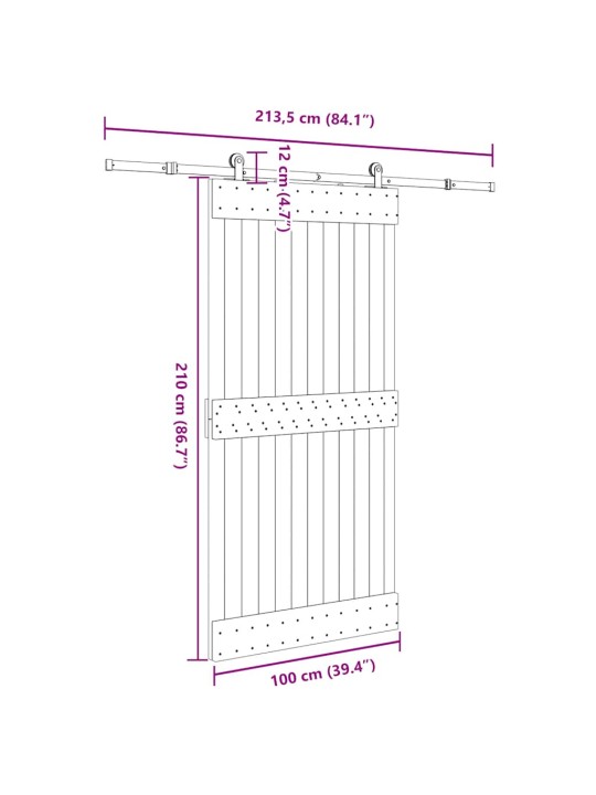 Liukuovi asennustarvikkeineen 100x210 cm täysi mänty