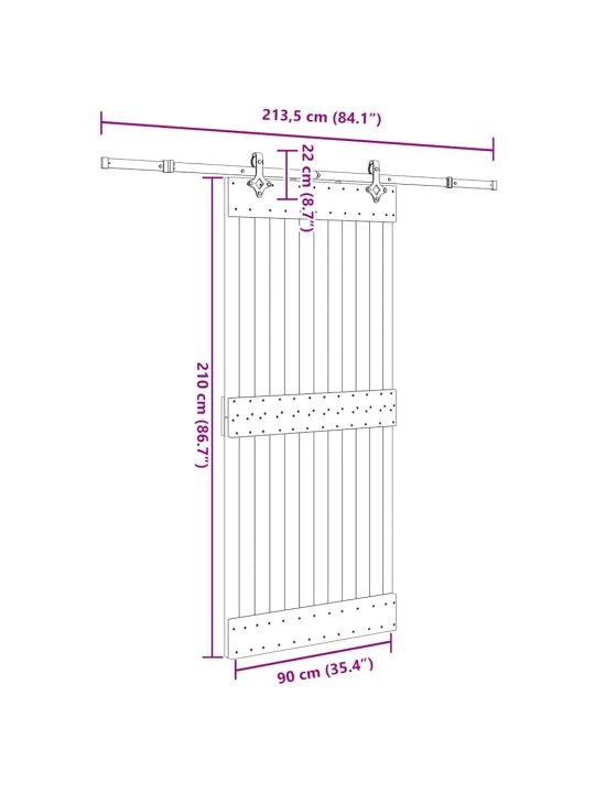 Liukuovi asennustarvikkeineen 90x210 cm täysi mänty