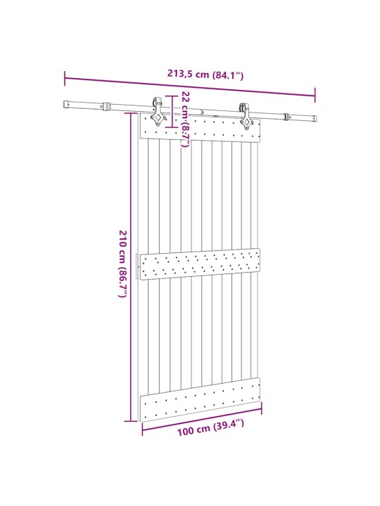 Liukuovi asennustarvikkeineen 100x210 cm täysi mänty