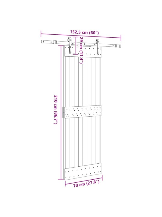 Liukuovi asennustarvikkeineen 70x210 cm täysi mänty
