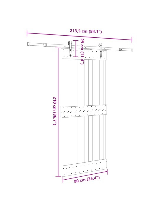 Liukuovi asennustarvikkeineen 90x210 cm täysi mänty