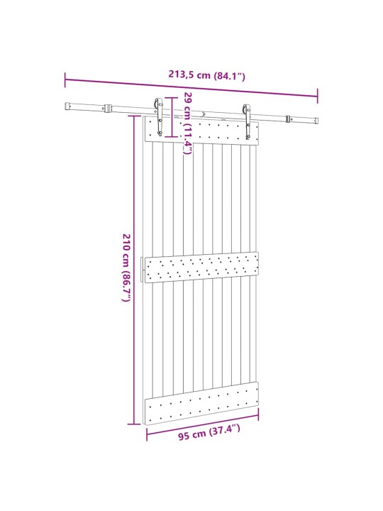 Liukuovi asennustarvikkeineen 95x210 cm täysi mänty