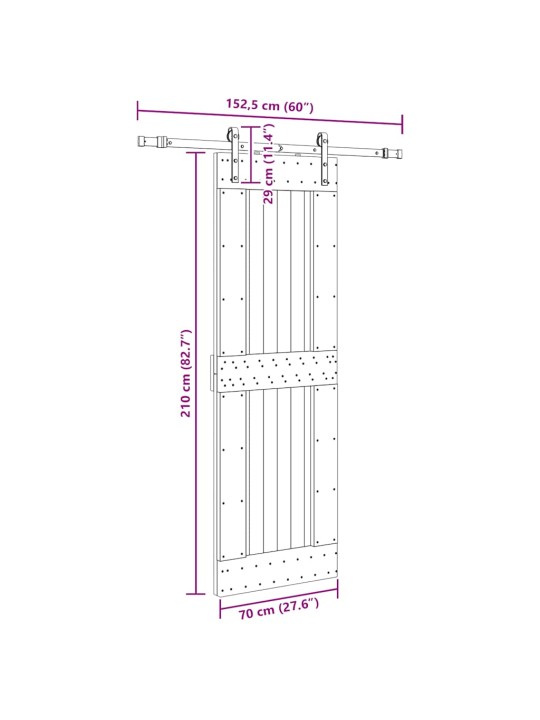 Liukuovi asennustarvikkeineen 70x210 cm täysi mänty